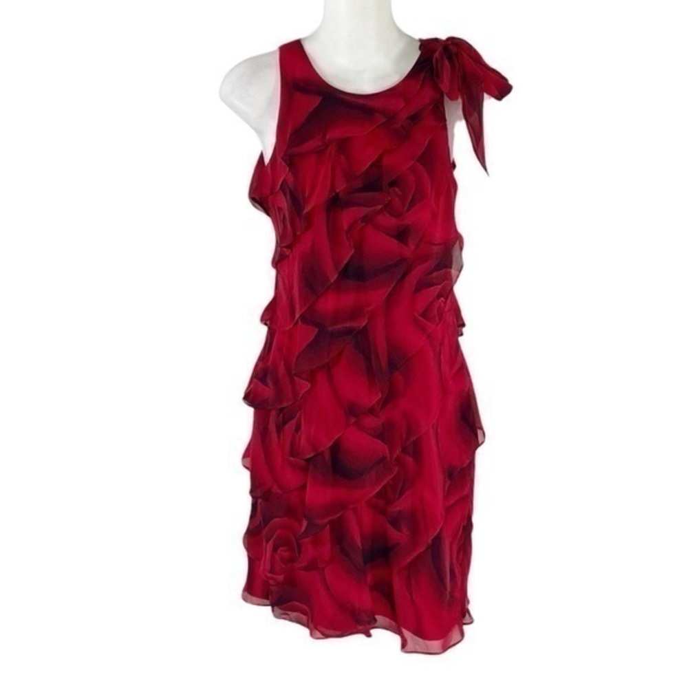 White House Black Market Red Rose Printed Ruffle Tiered Sleeveless dress XXS